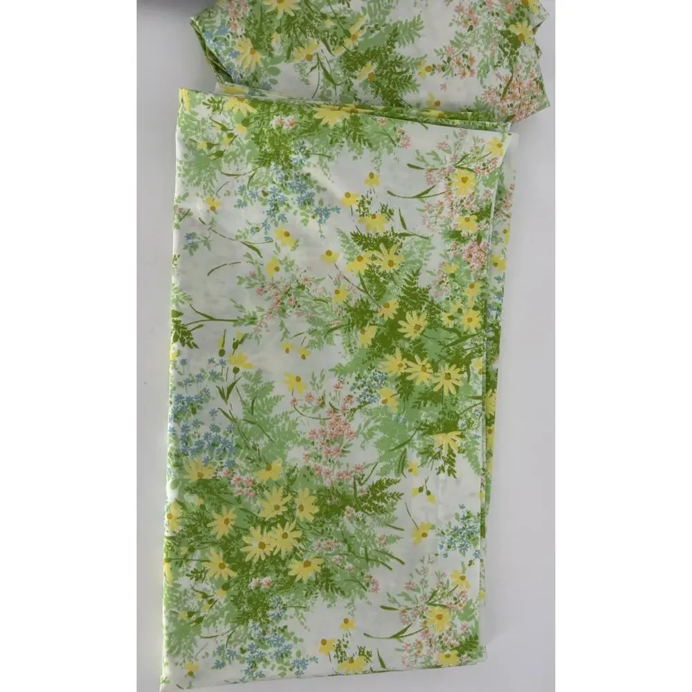 Vtg Springmaid Wondercale Double Bed Floral Sheet Set Flat & Fitted Yellow Daisy